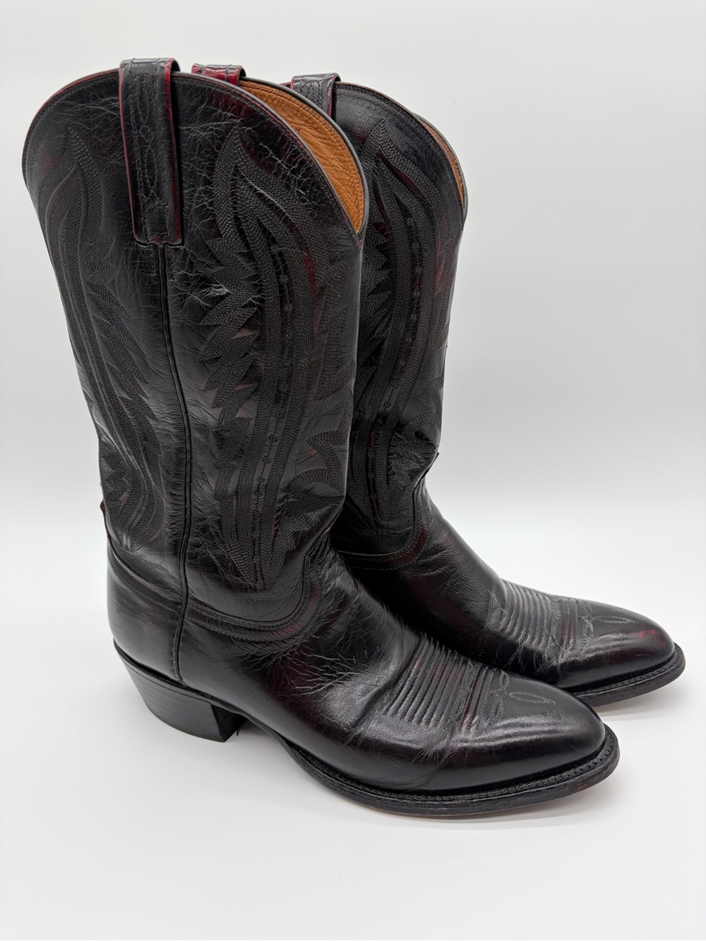 Lucchese 2000 Western Cowboy Boots Black Cherry Leather T3012R4 Size 11D